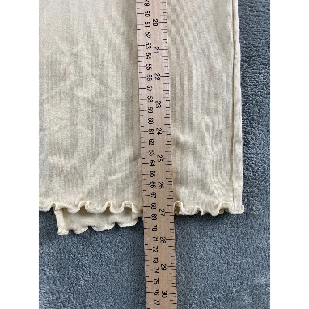 HM Divided Beige Cotton Jersey Midi Skirt Drawstring Lettuce Edge Hem Small